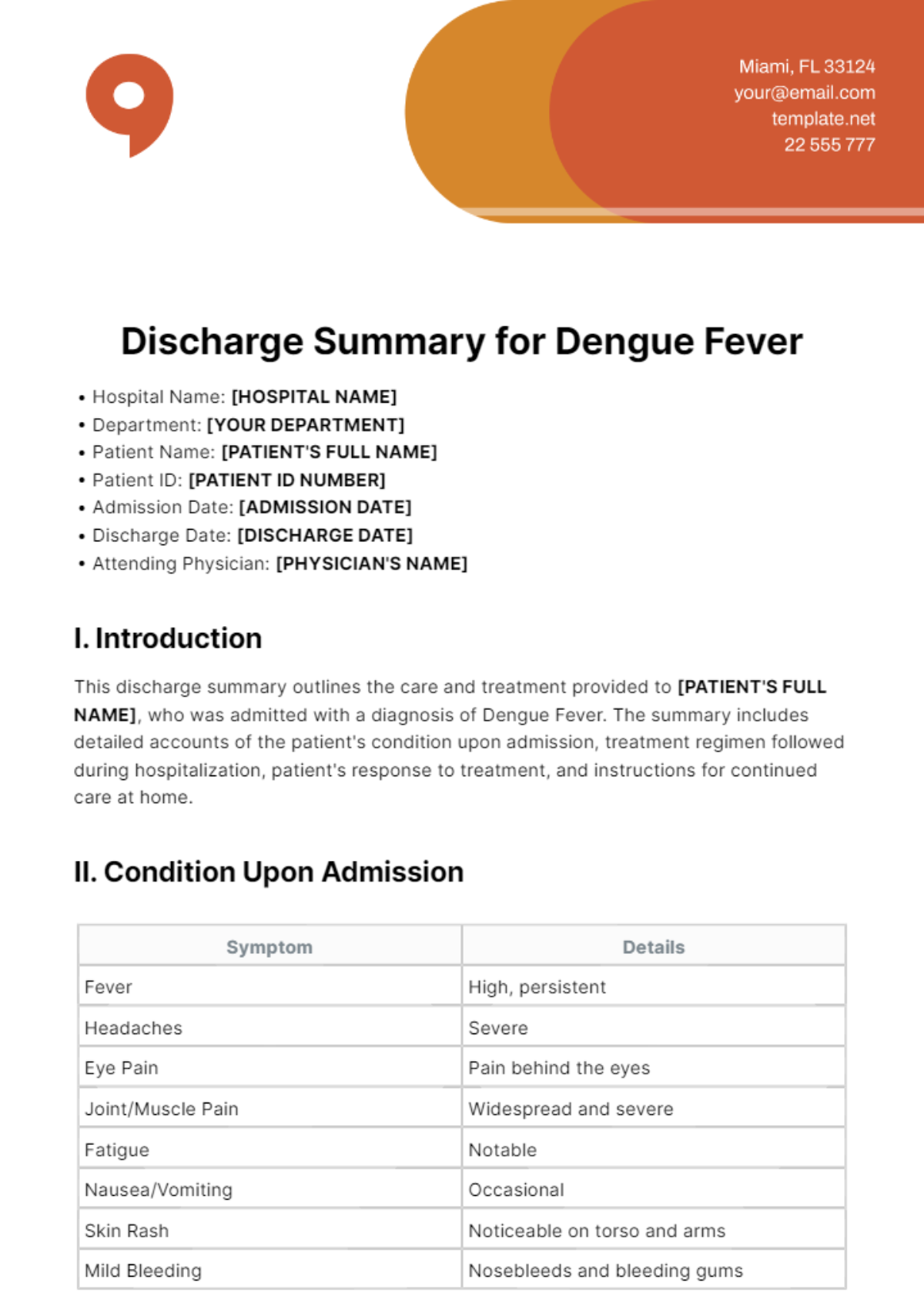 Free Discharge Summary For Dengue Fever Template