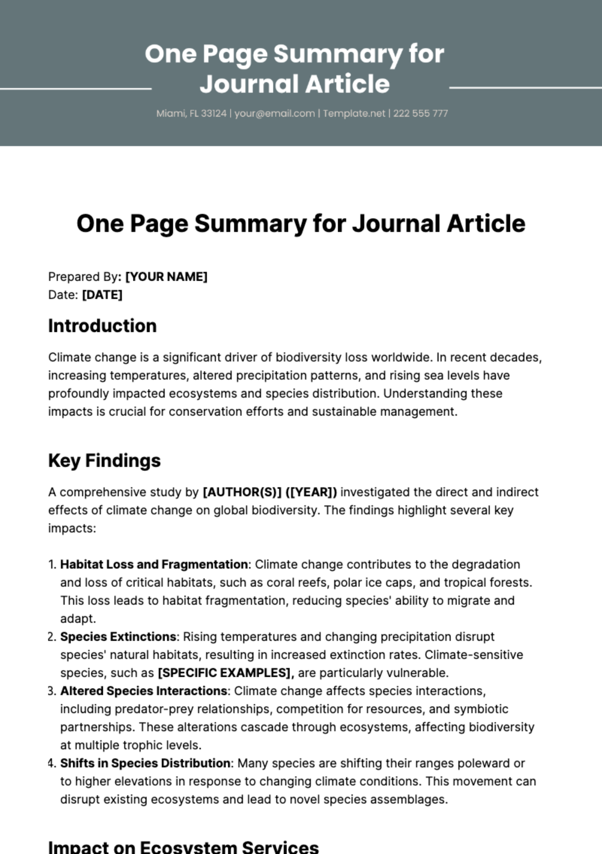 Free One Page Summary for Journal Article Template