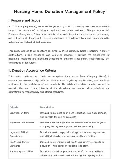 Free Nursing Home Donation Management Policy Template to Edit Online