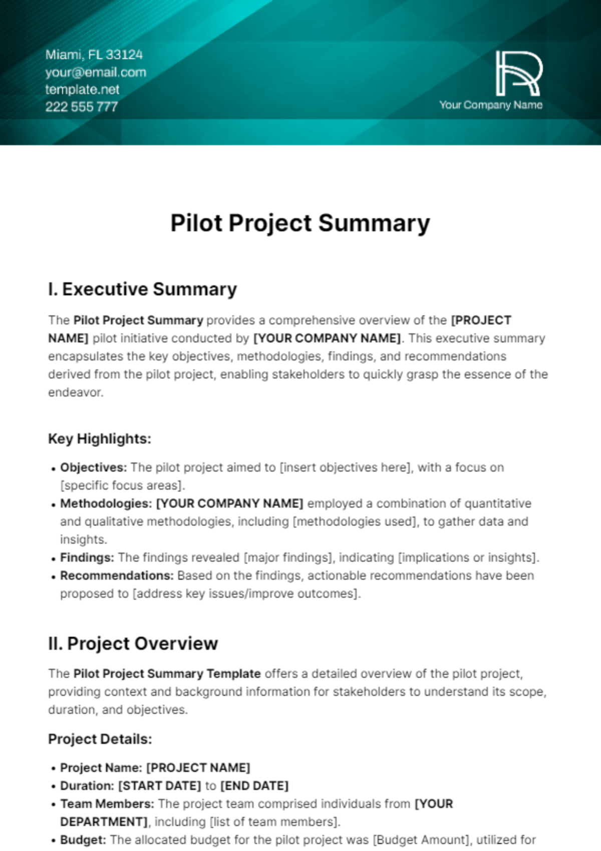 Free Pilot Project Summary Template