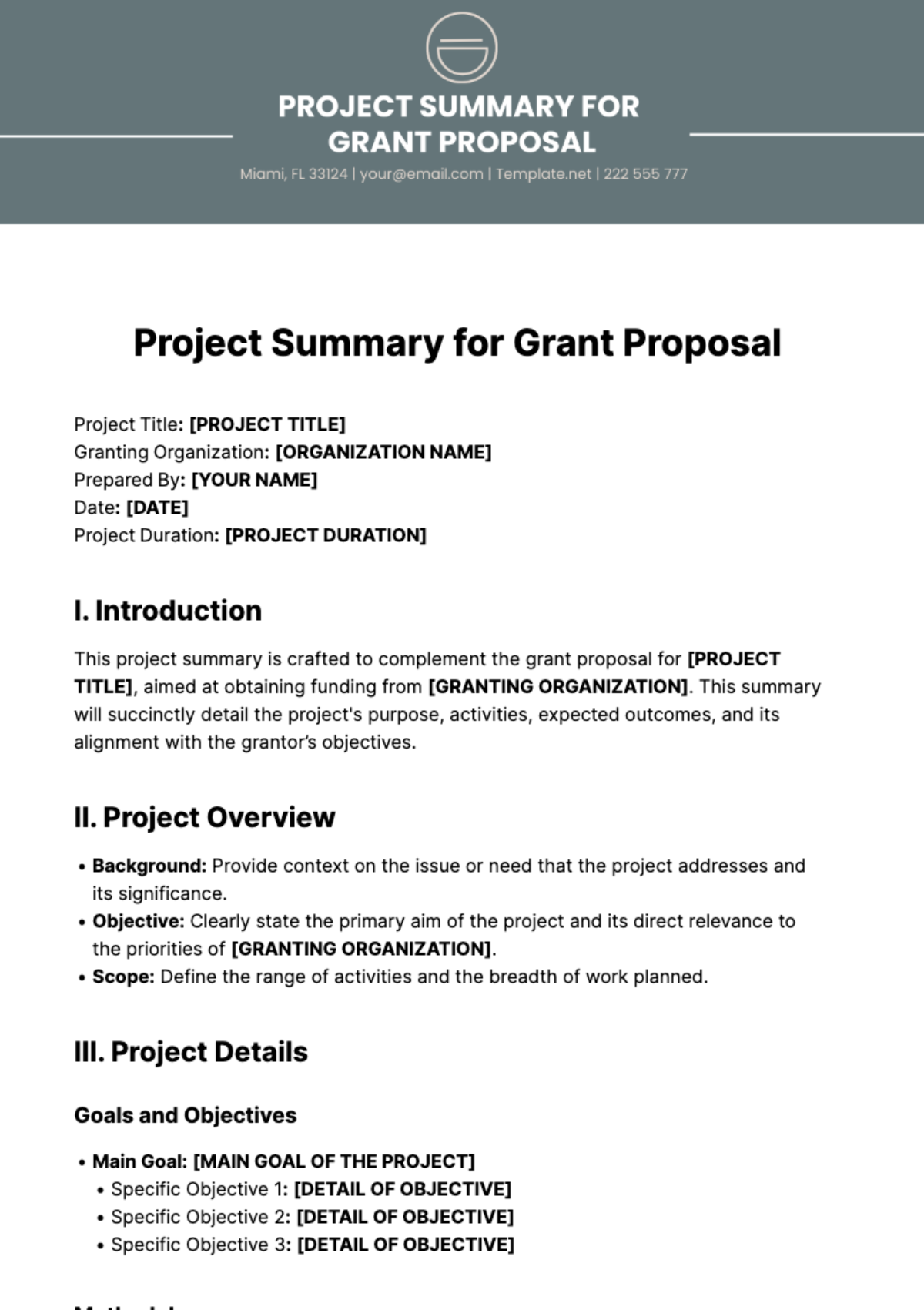 Free Project Summary For Grant Proposal Template