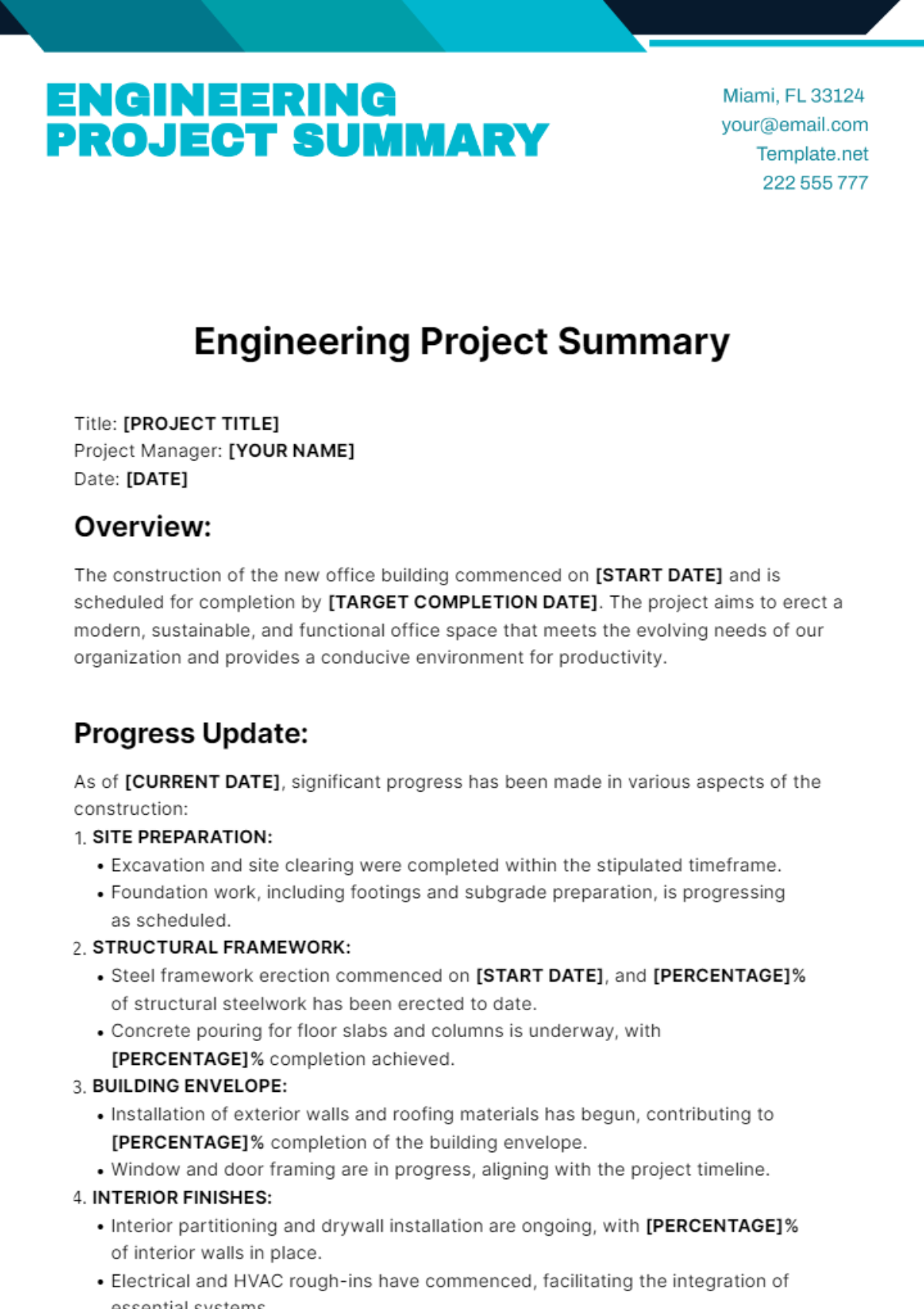 Free Engineering Project Summary Template