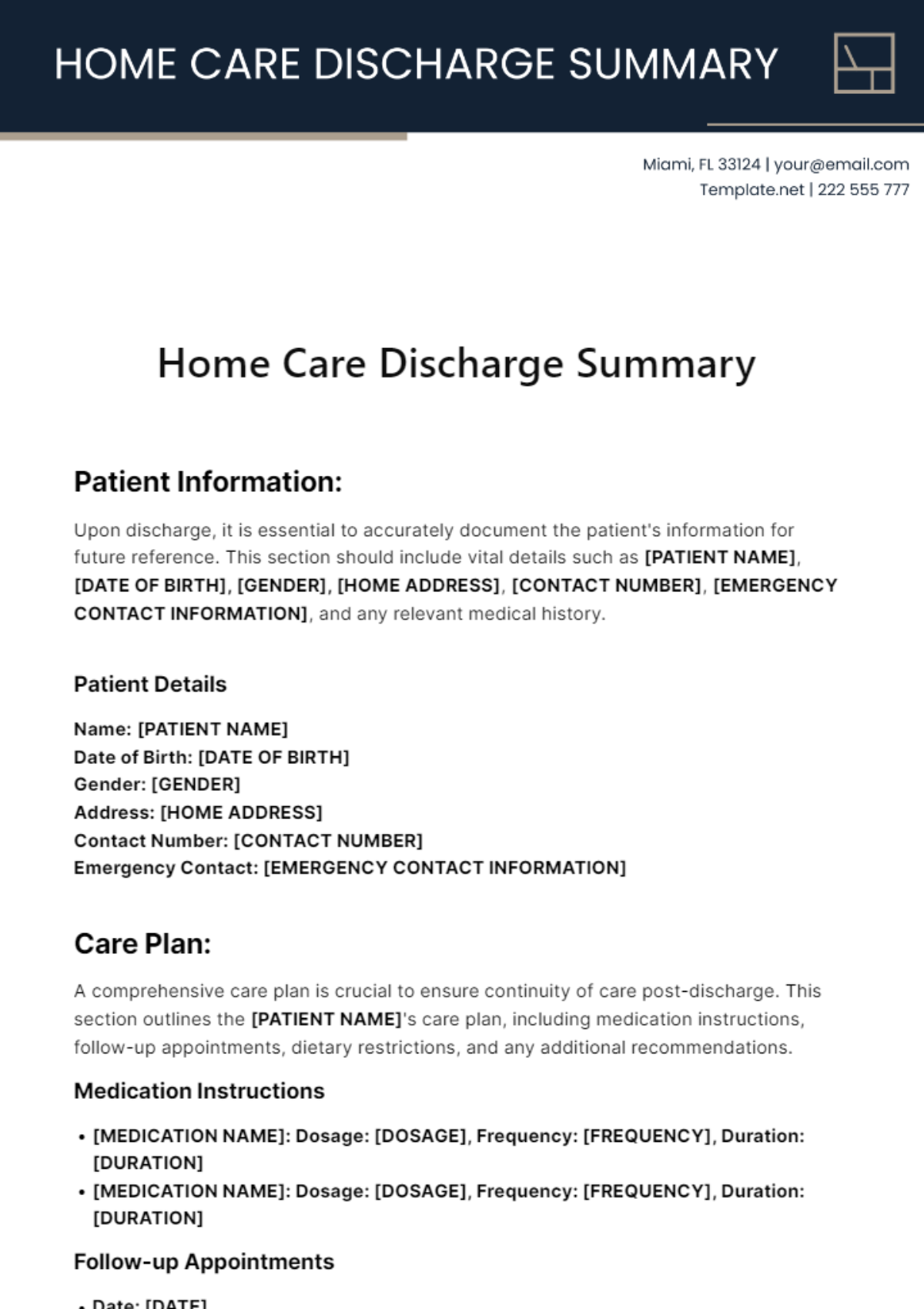 Home Care Discharge Summary Template