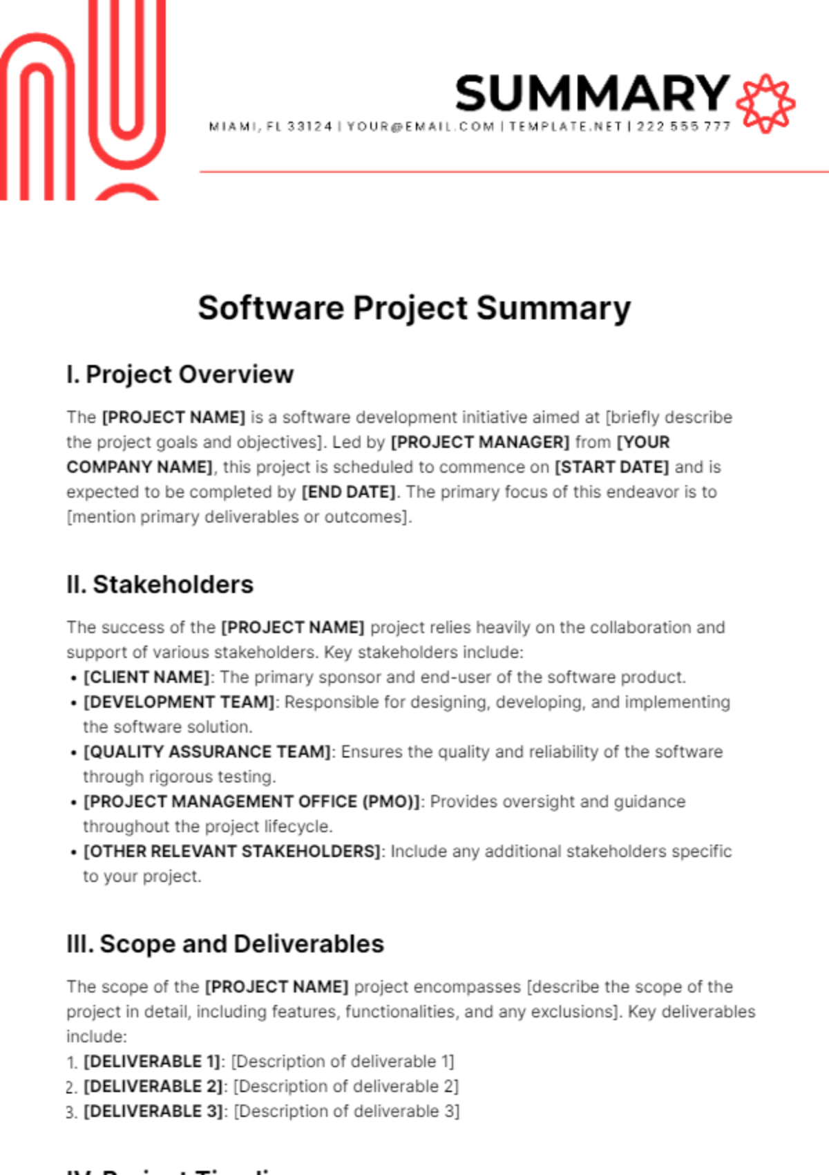 Software Project Summary Template