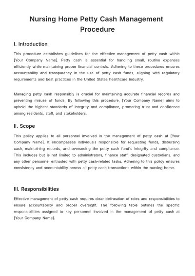 Free Nursing Home Petty Cash Management Procedure Template to Edit Online