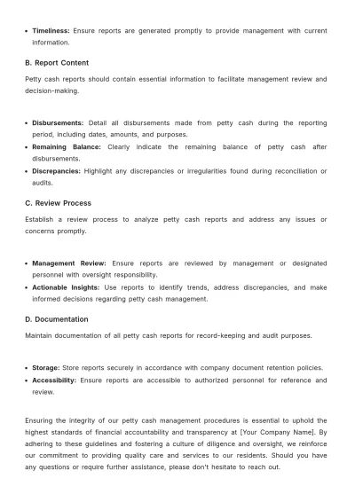 Free Nursing Home Petty Cash Management Procedure Template to Edit Online