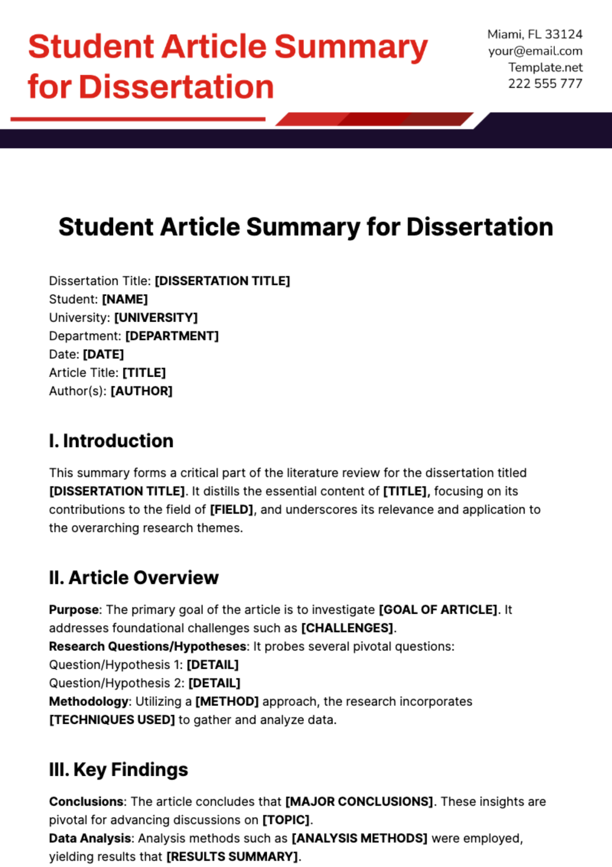 Free Student Article Summary for Dissertation Template
