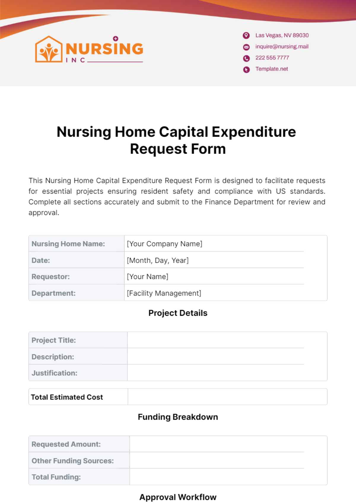 Free Nursing Home Capital Expenditure Request Form Template