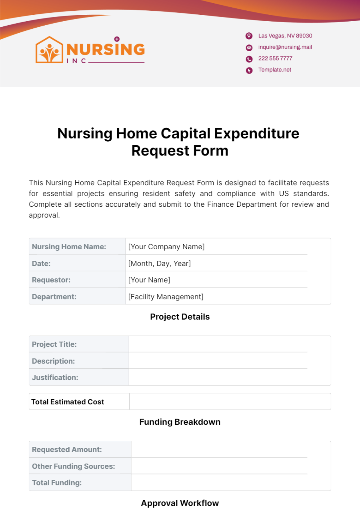 Nursing Home Capital Expenditure Request Form Template - Edit Online & Download