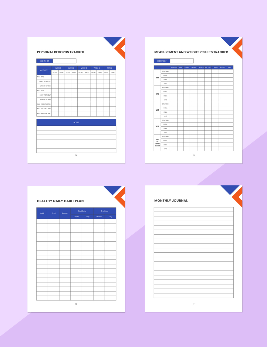 Exercise And Fitness Planner Template