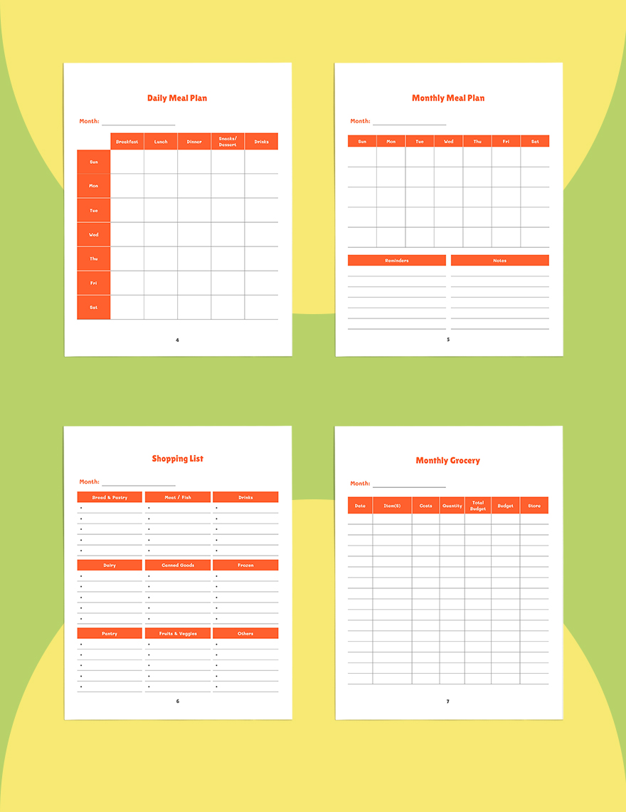 Monthly Food Planner Template