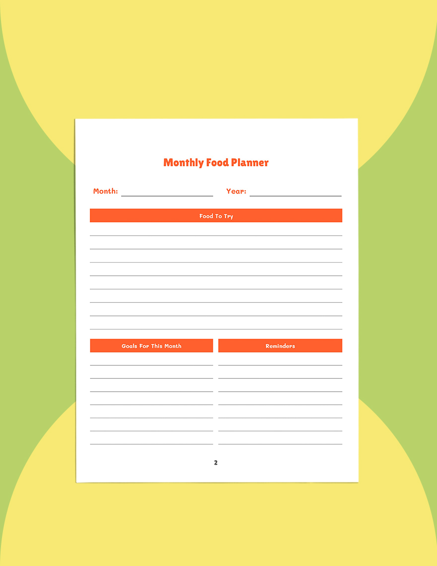 Monthly Food Planner Template