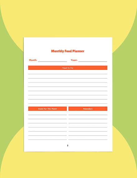 Monthly Food Planner Template Sample