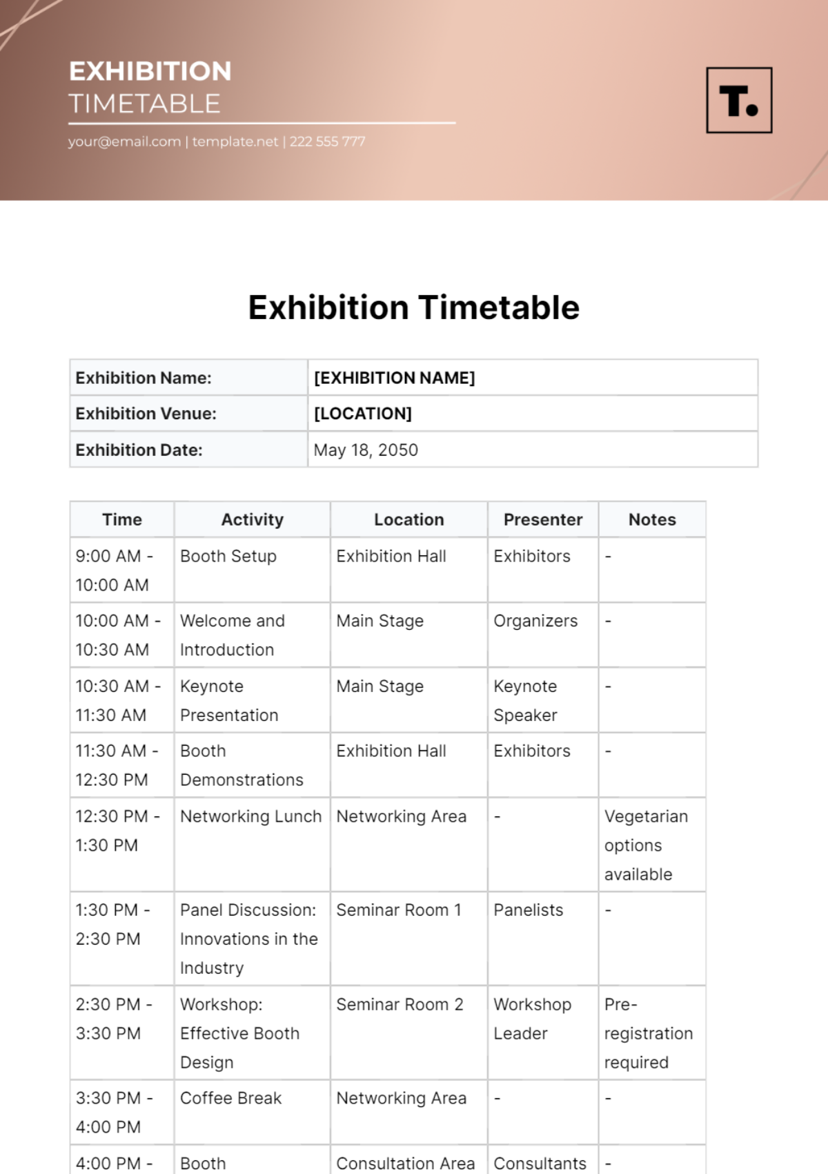 Free Exhibition Timetable Template