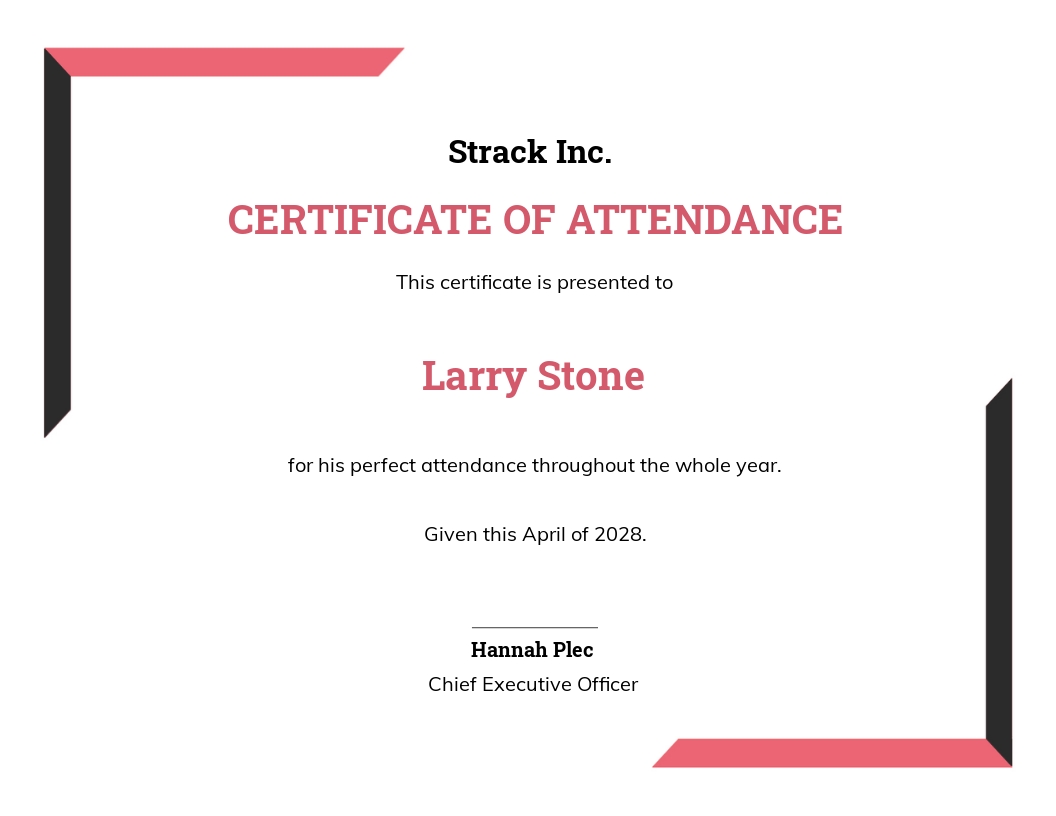 Simple Attendance Certificate Template - Google Docs, Illustrator, Word, Apple Pages, PSD, Publisher