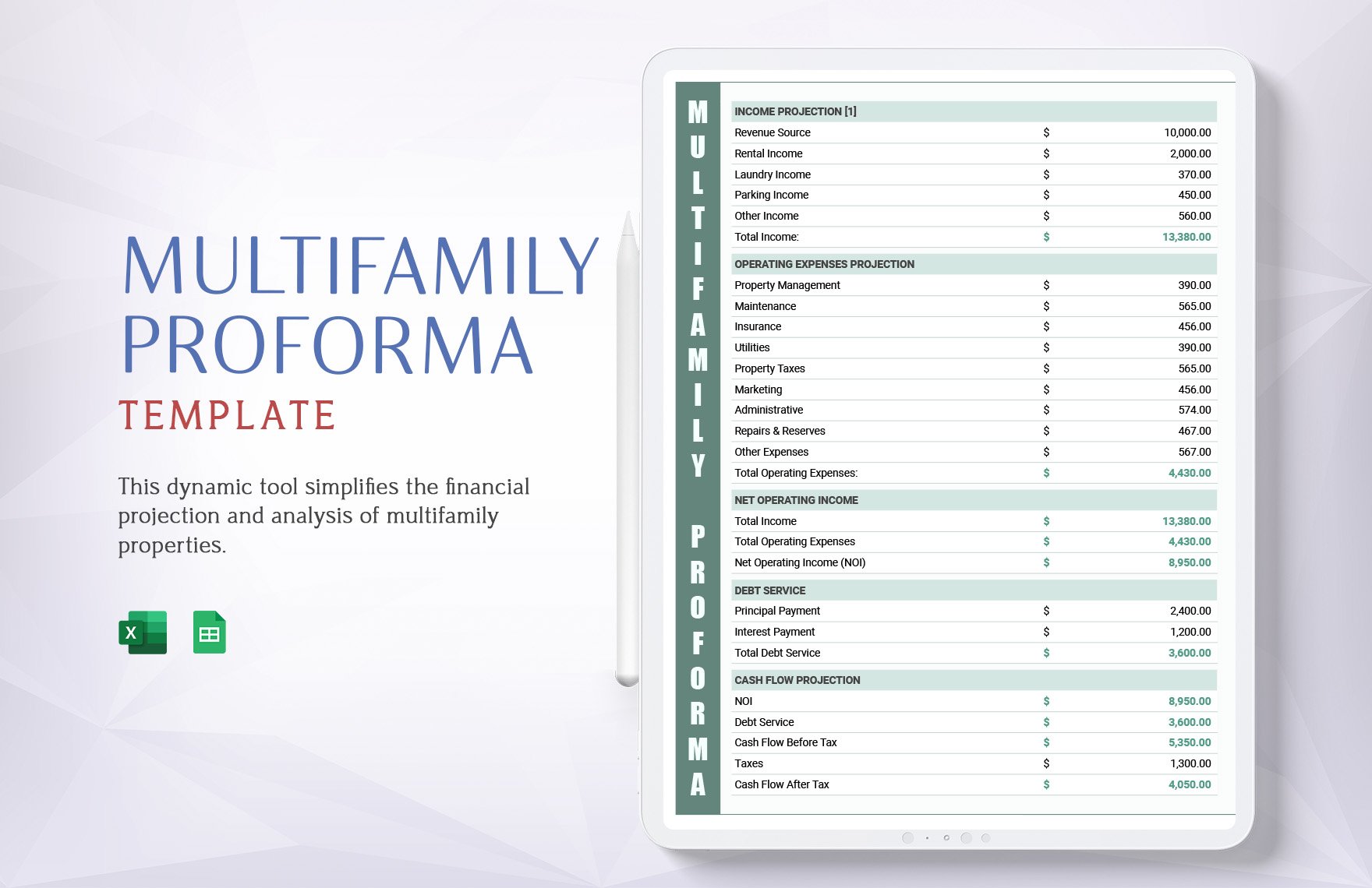 Multifamily Proforma Template in Excel, Google Sheets
