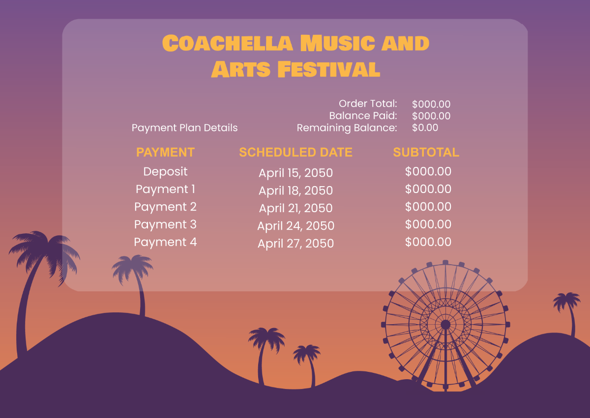 Coachella Payment Plan Schedule Template
