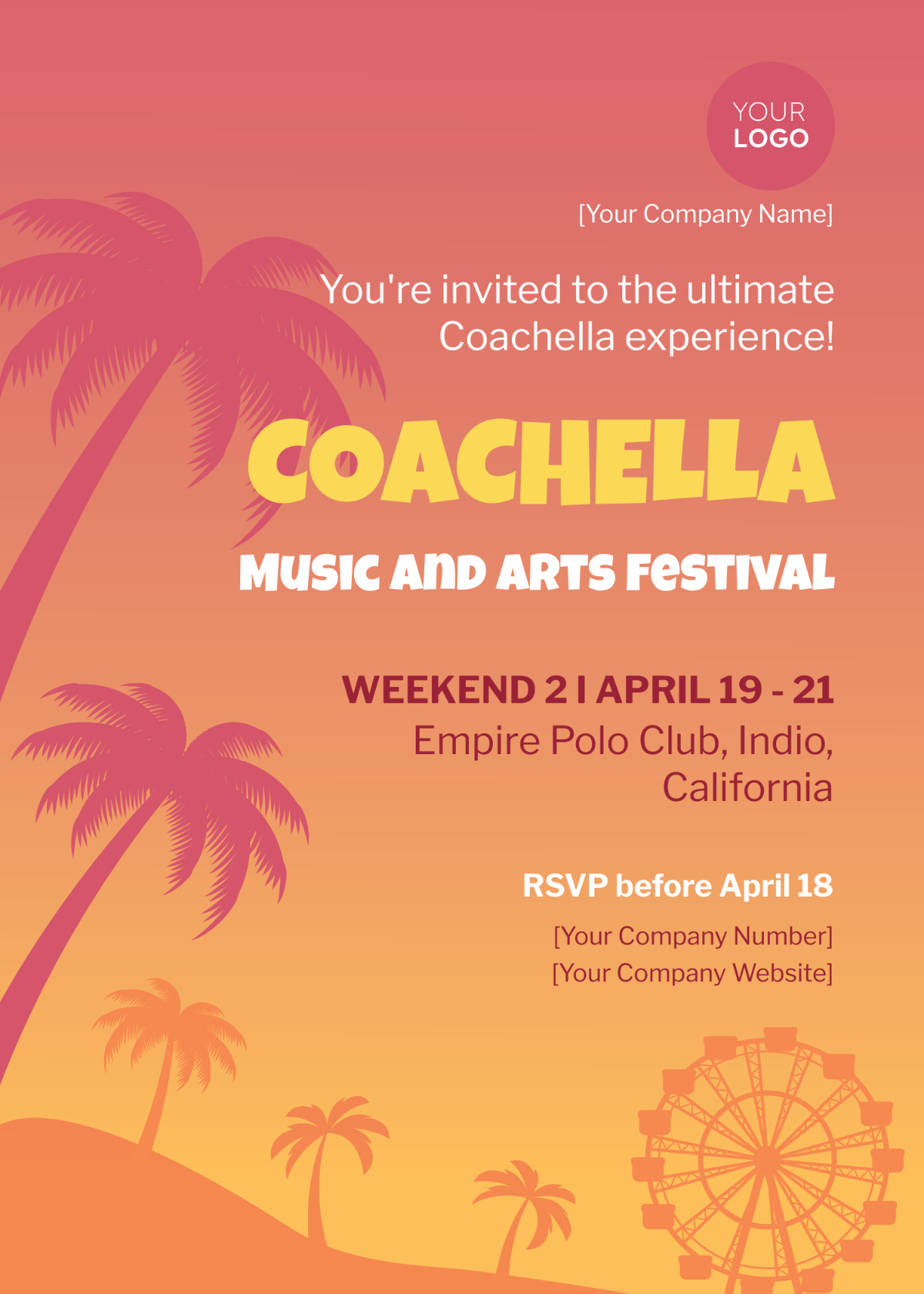 Background Coachella Invitation Template