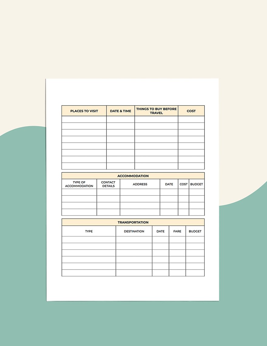Vacation Itinerary Planner Template