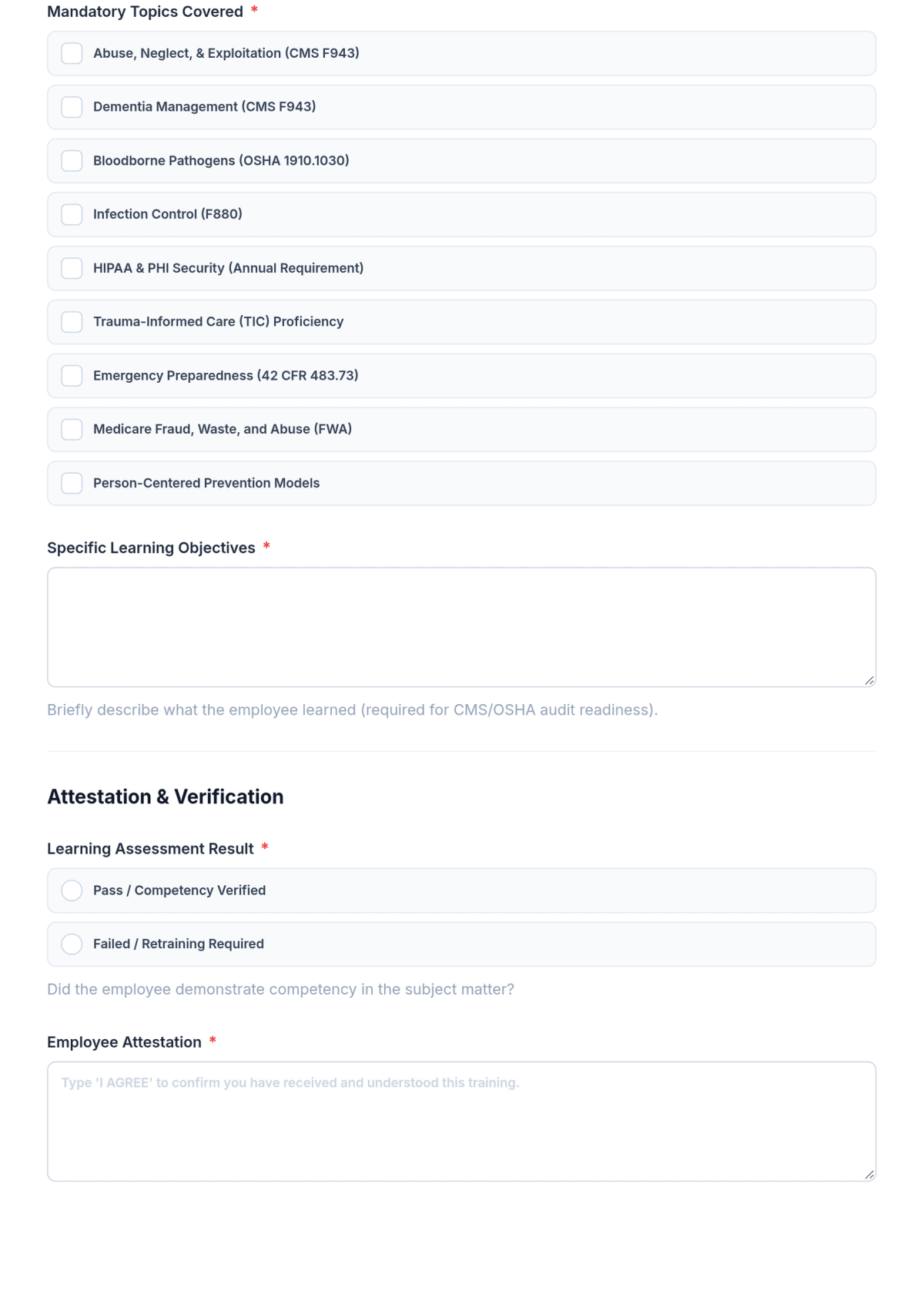 Free Nursing Home Staff Training Verification Form Template & AI Maker