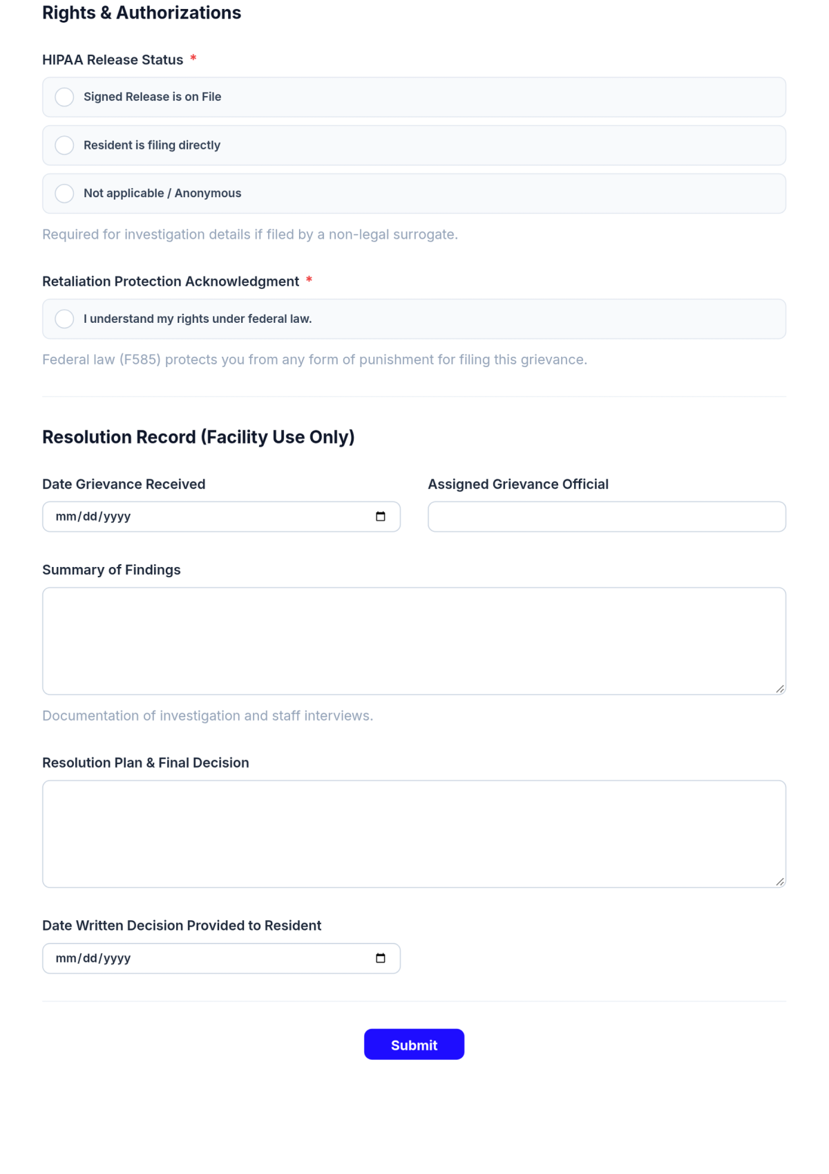 Free Nursing Home Resident Complaint Resolution Form Template & AI Maker Free Nursing Home Resident Complaint Resolution Form Template & AI Maker