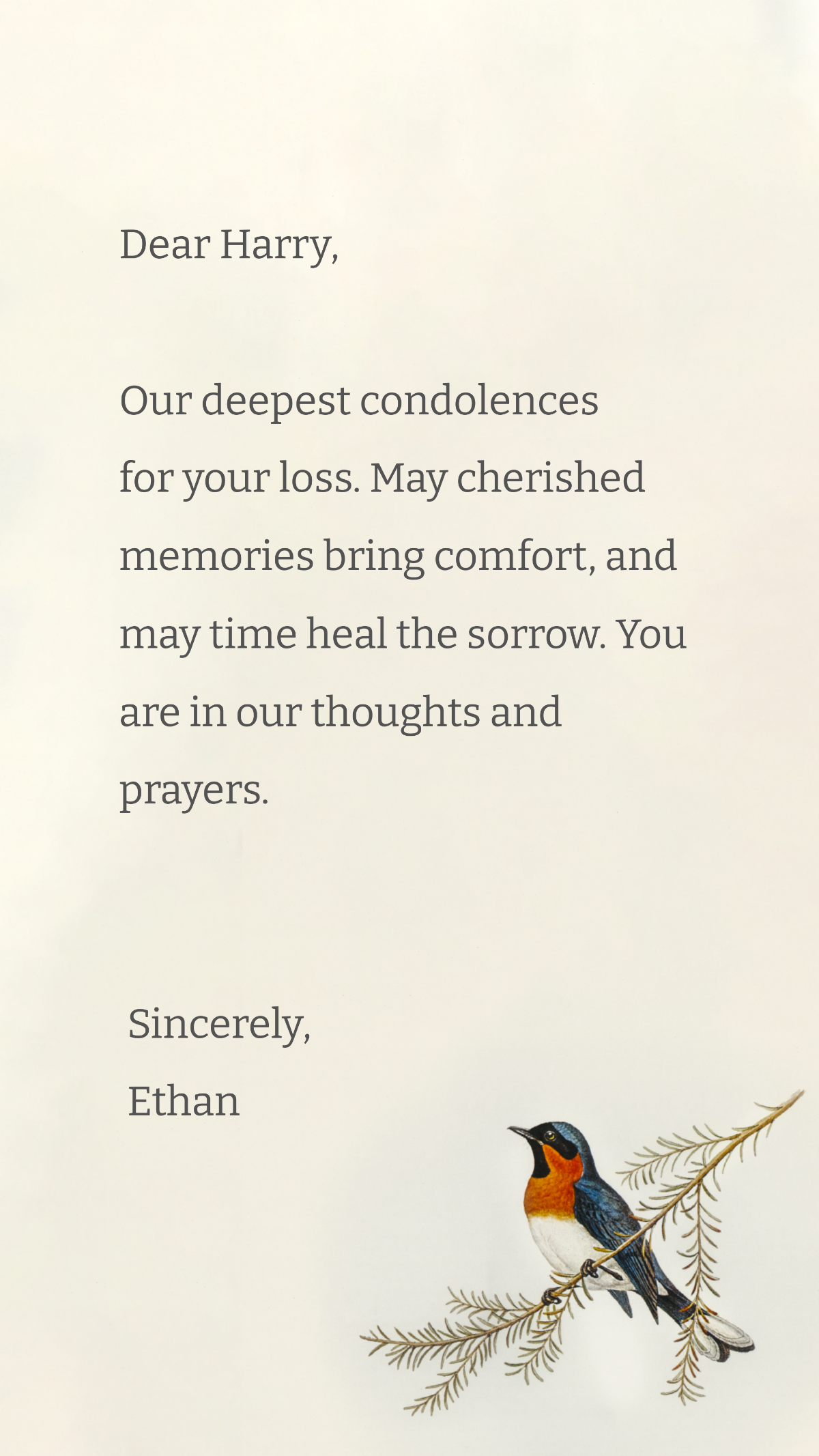 Condolence Postcard Template