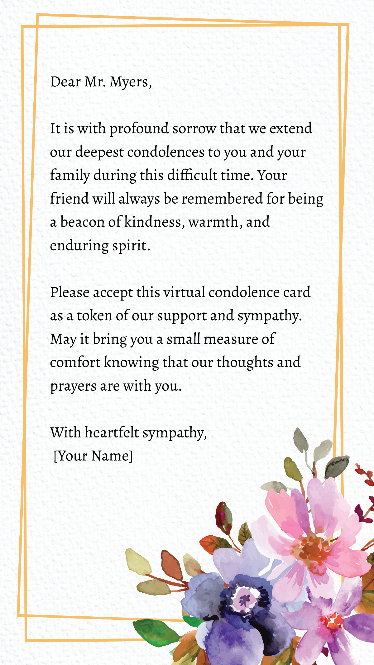 Email Condolence Card Template