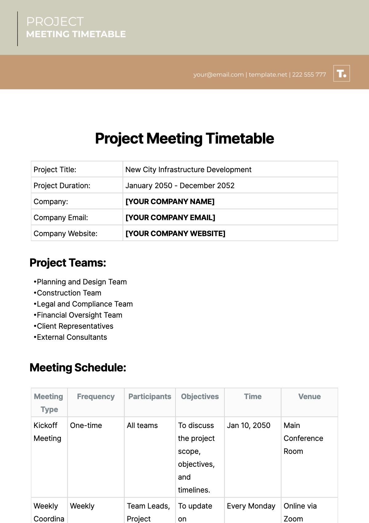 Project Meeting Timetable Template - Edit Online & Download