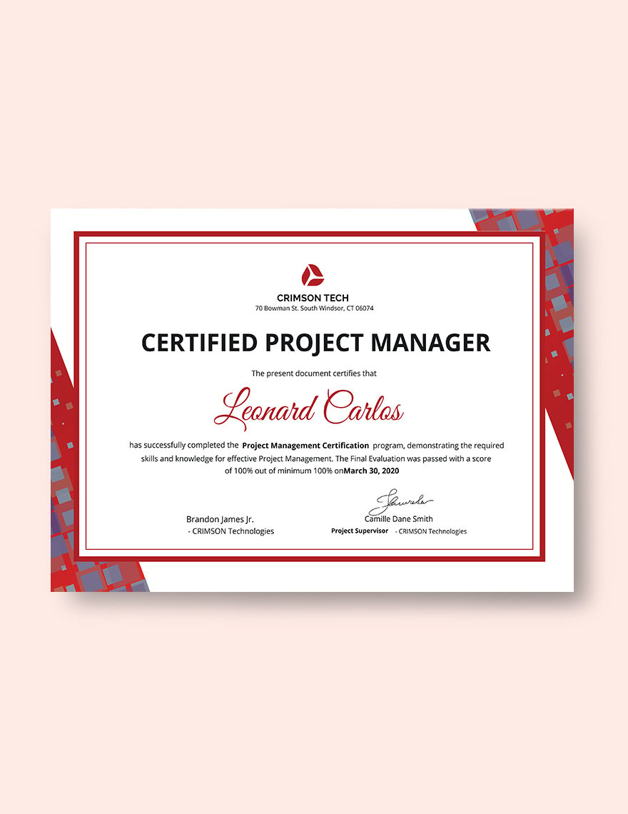 Professional Project Management Certificate Template