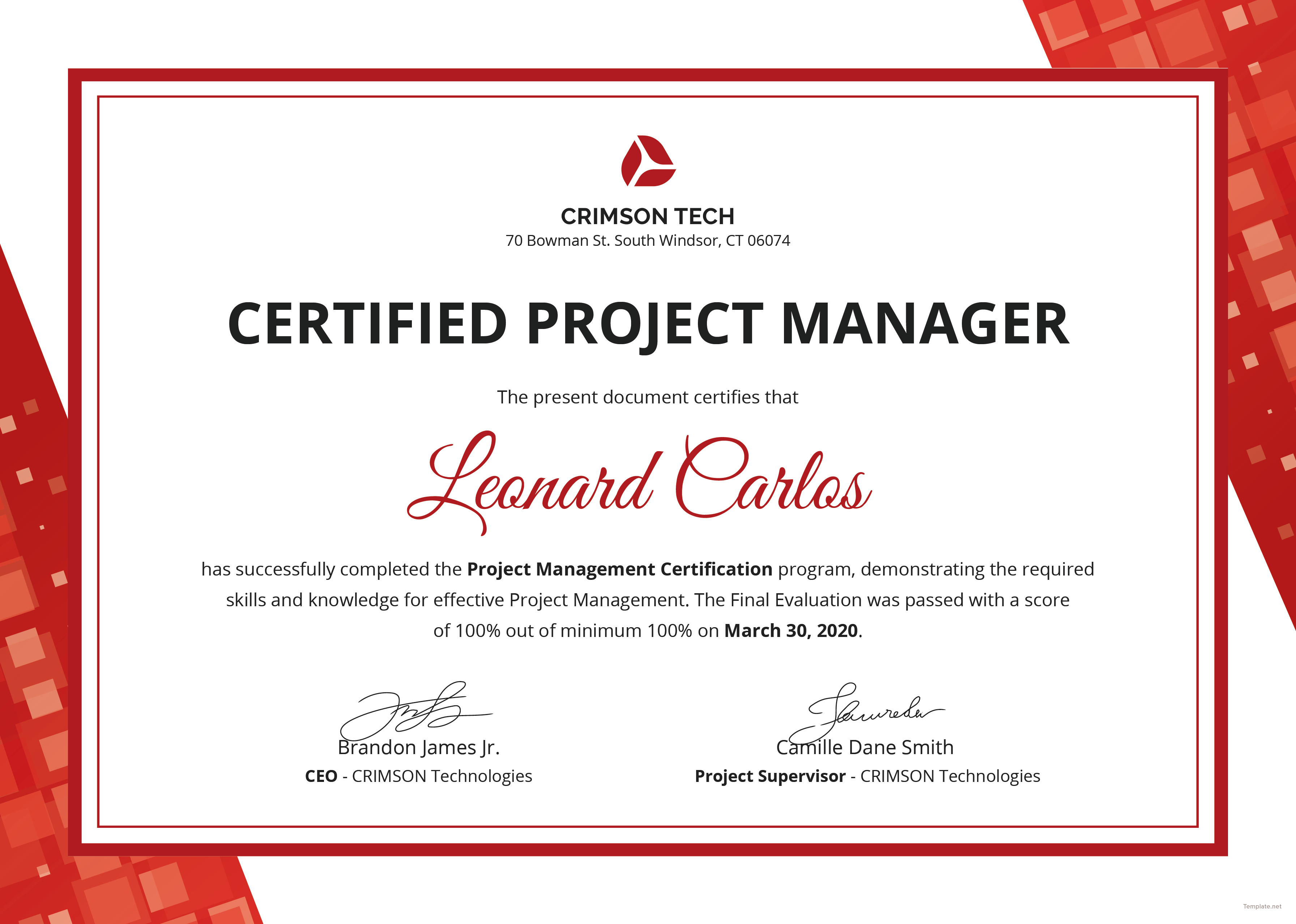 Professional Project Management Certificate Template in Adobe Photoshop