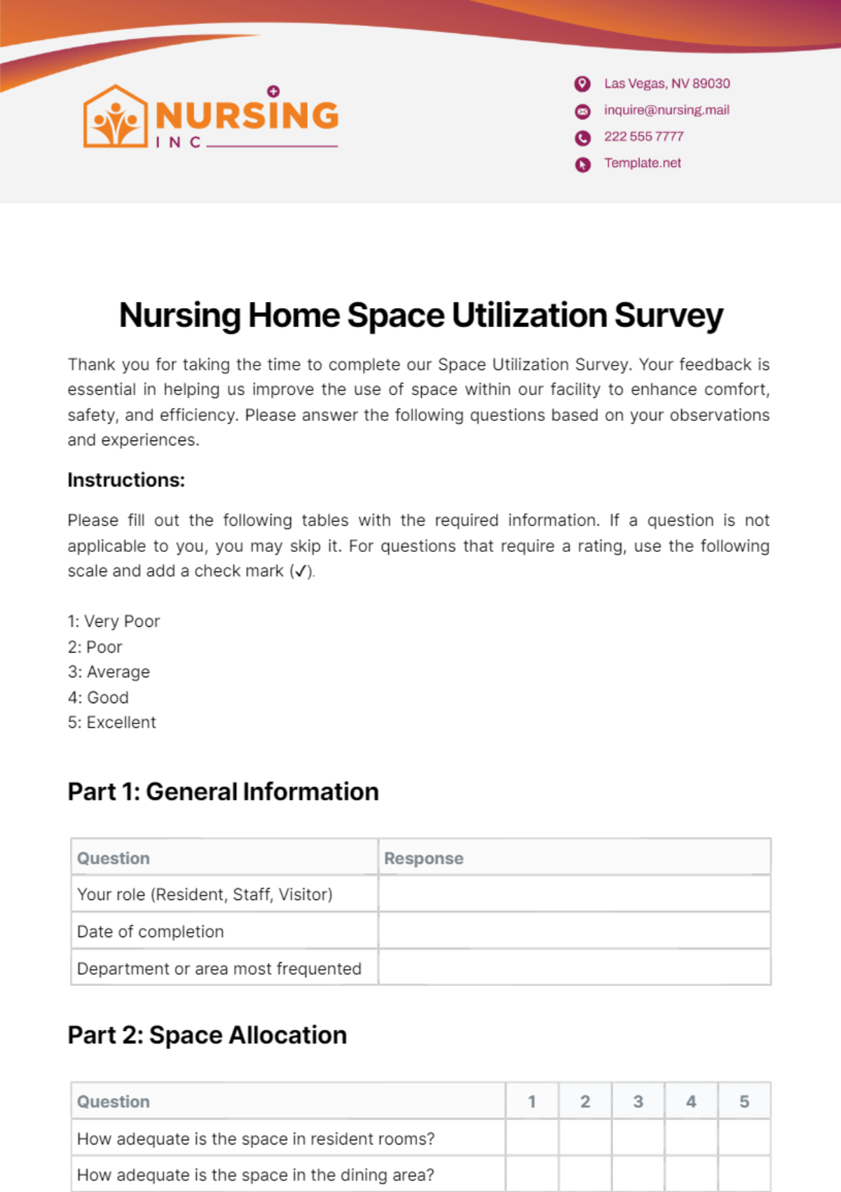 Free Nursing Home Space Utilization Survey Template