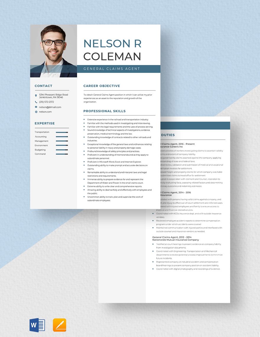 General Claims Agent Resume