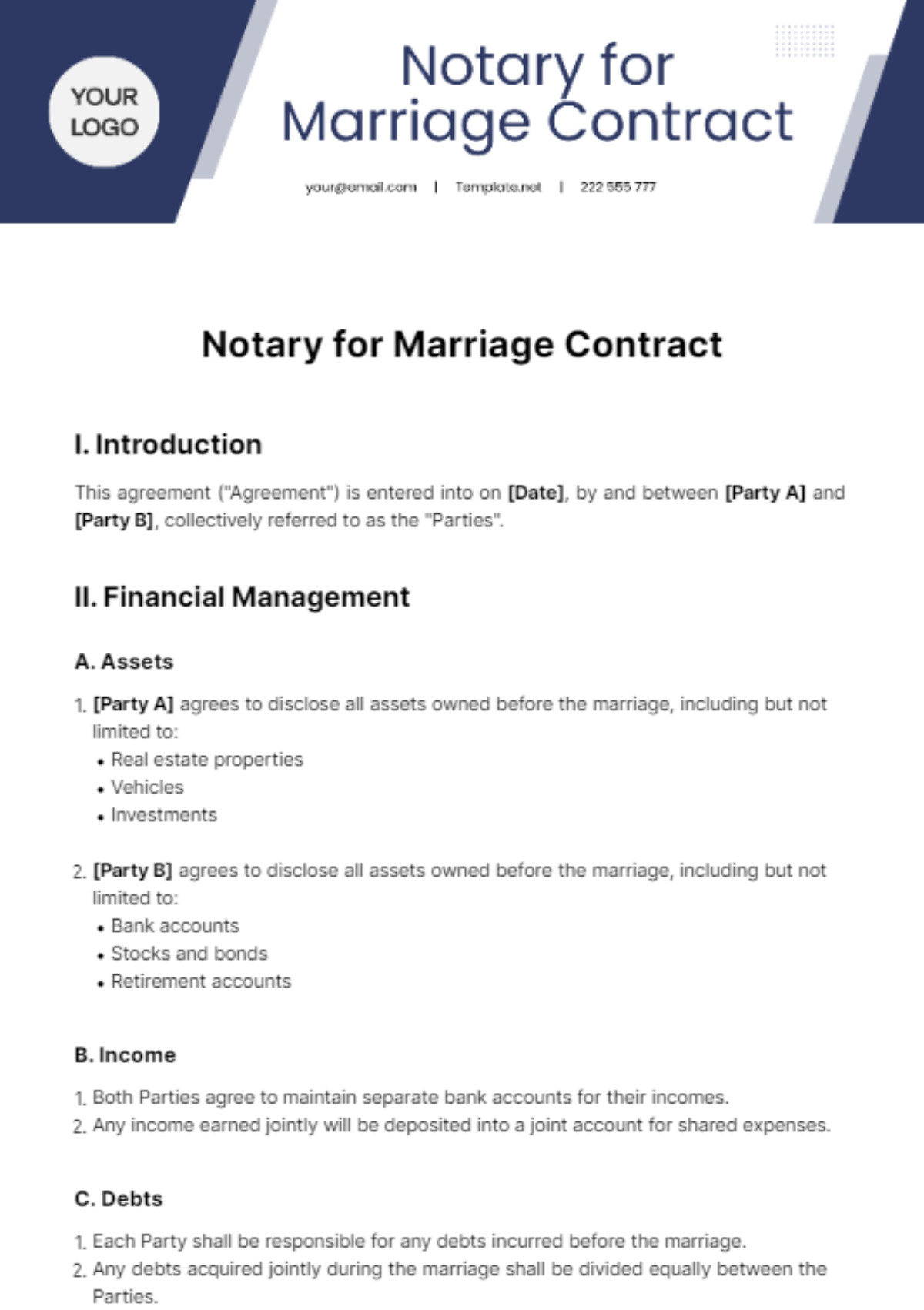 Notary for Marriage Contract Template
