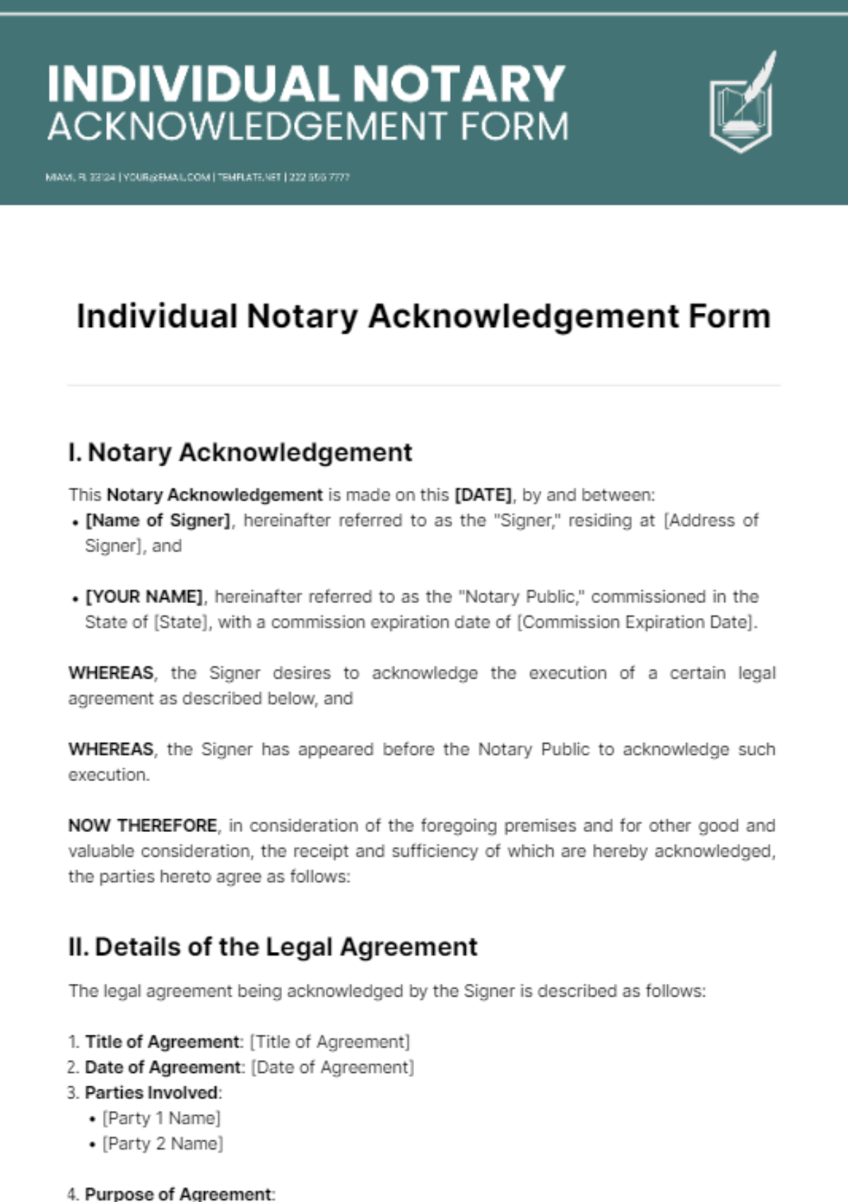Individual Notary Acknowledgement Form Template