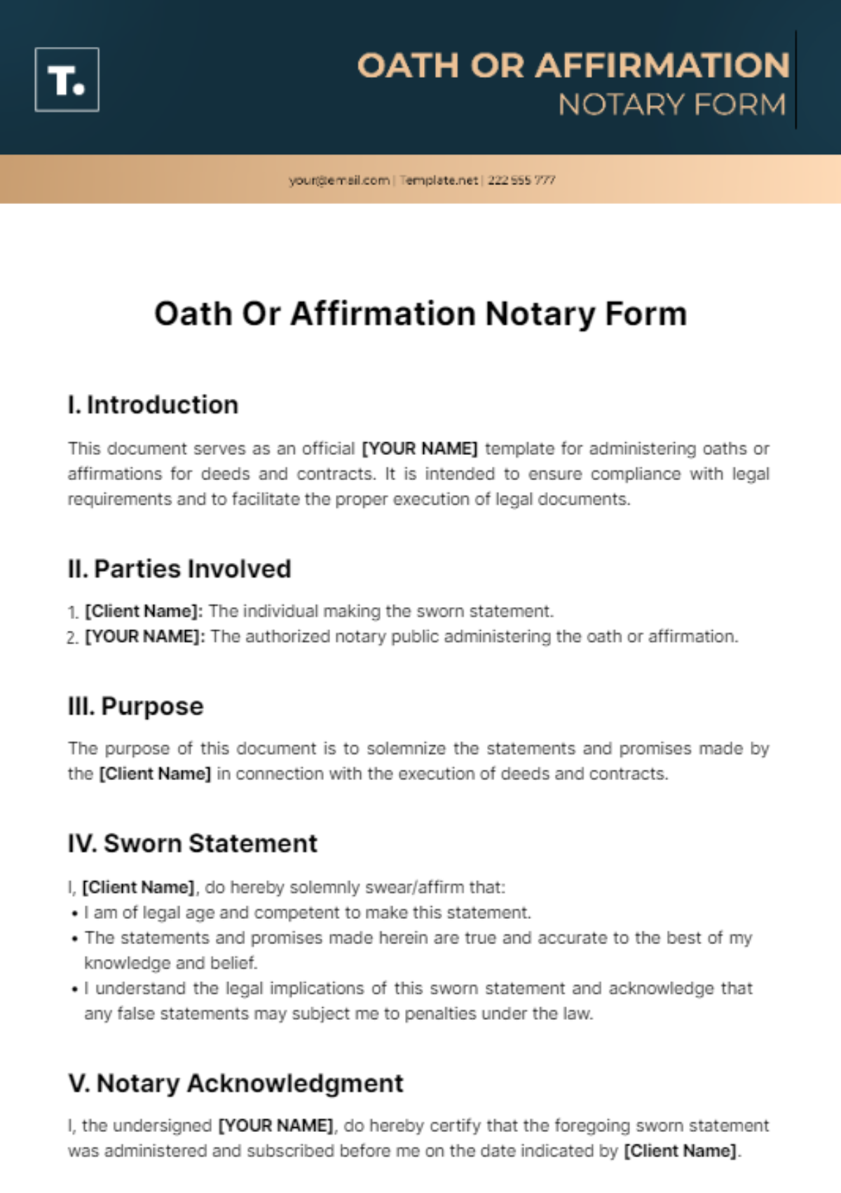 Free Oath Or Affirmation Notary Form Template
