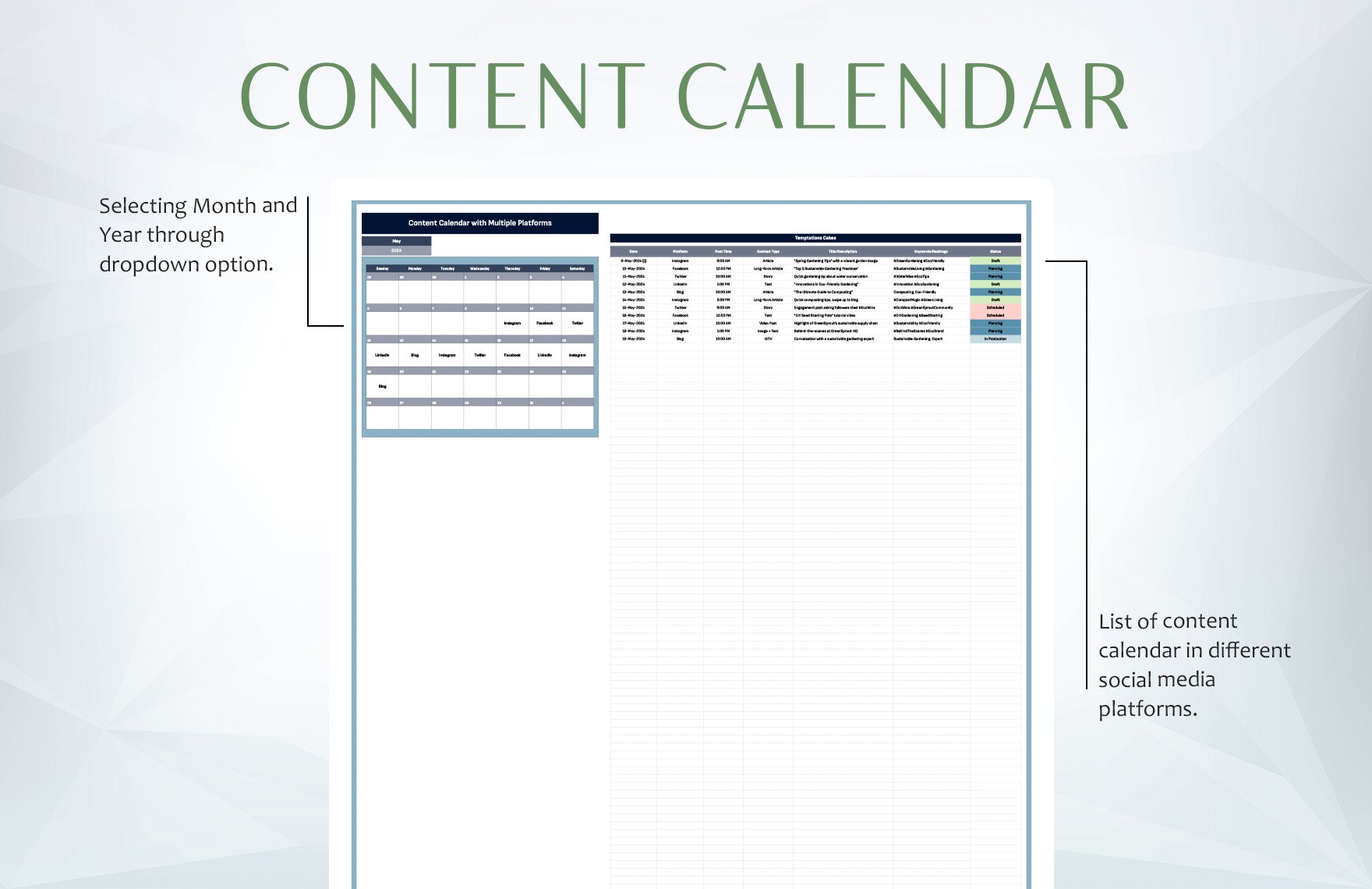 Content Calendar with Multiple Platforms Template