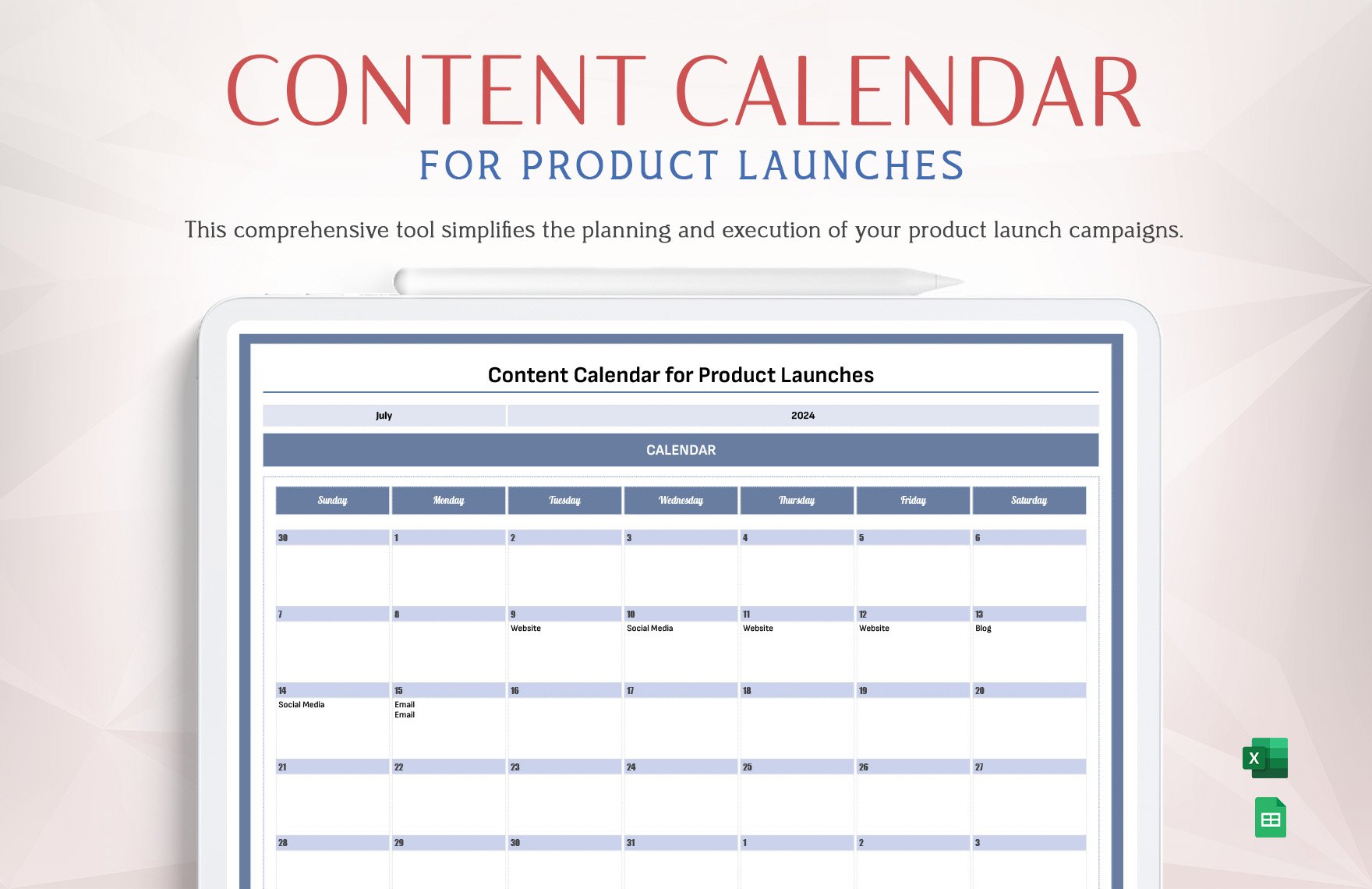 Content Calendar for Product Launches Template
