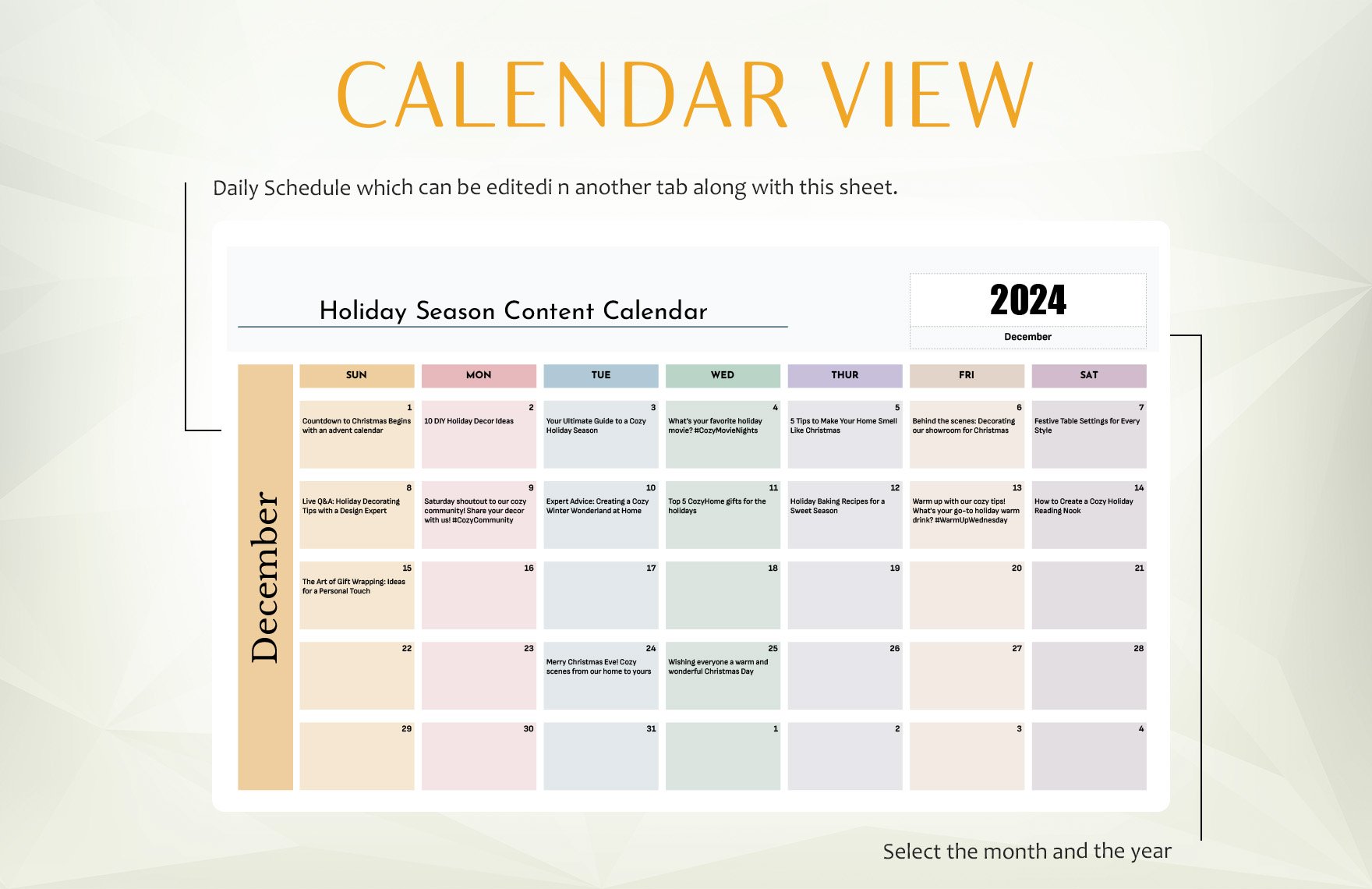 Holiday Season Content Calendar Template