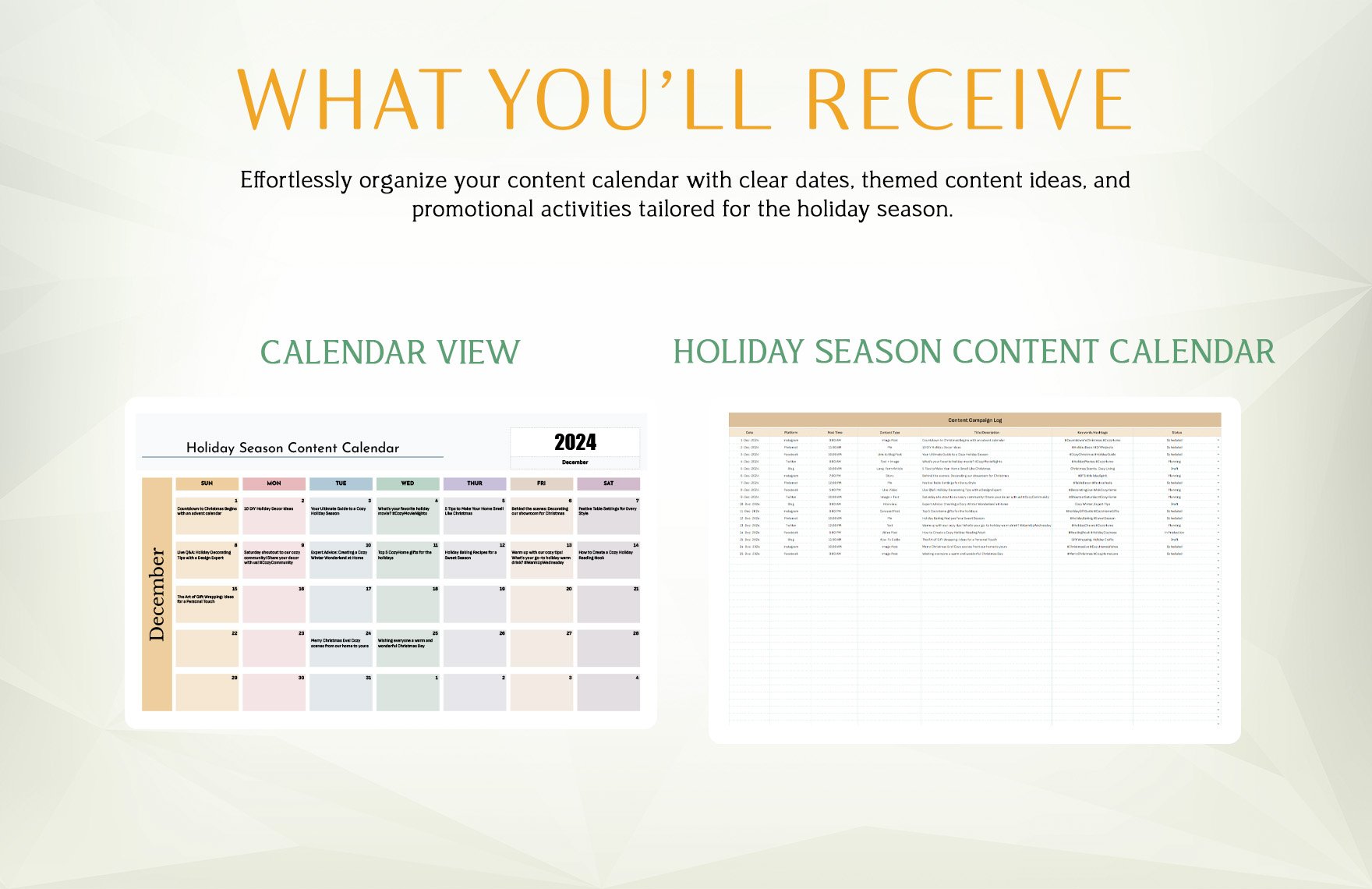 Holiday Season Content Calendar Template