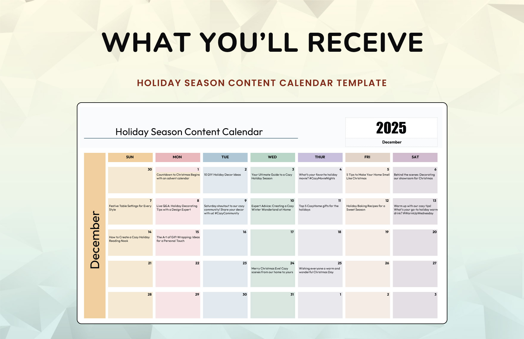 Holiday Season Content Calendar Template
