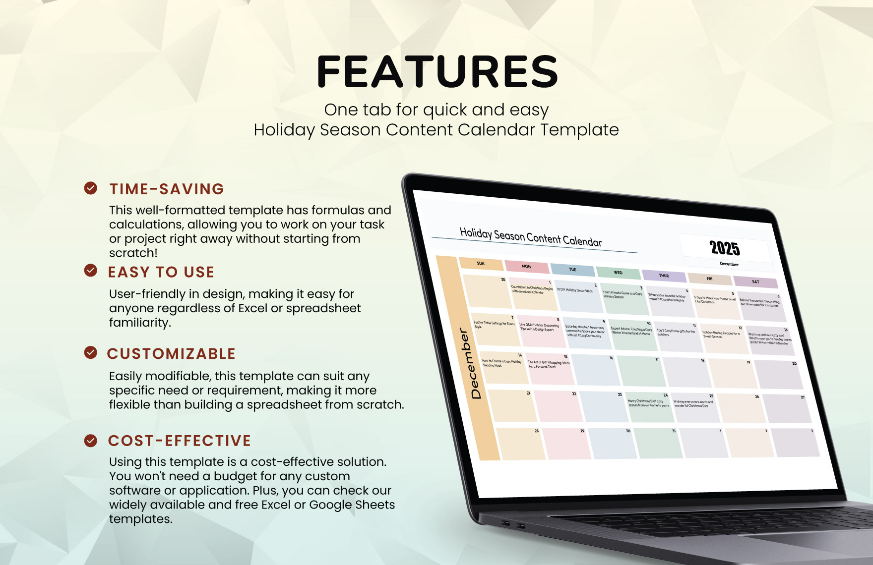 Holiday Season Content Calendar Template