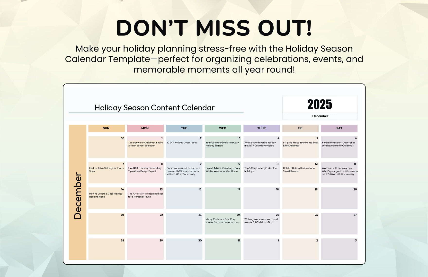 Holiday Season Content Calendar Template