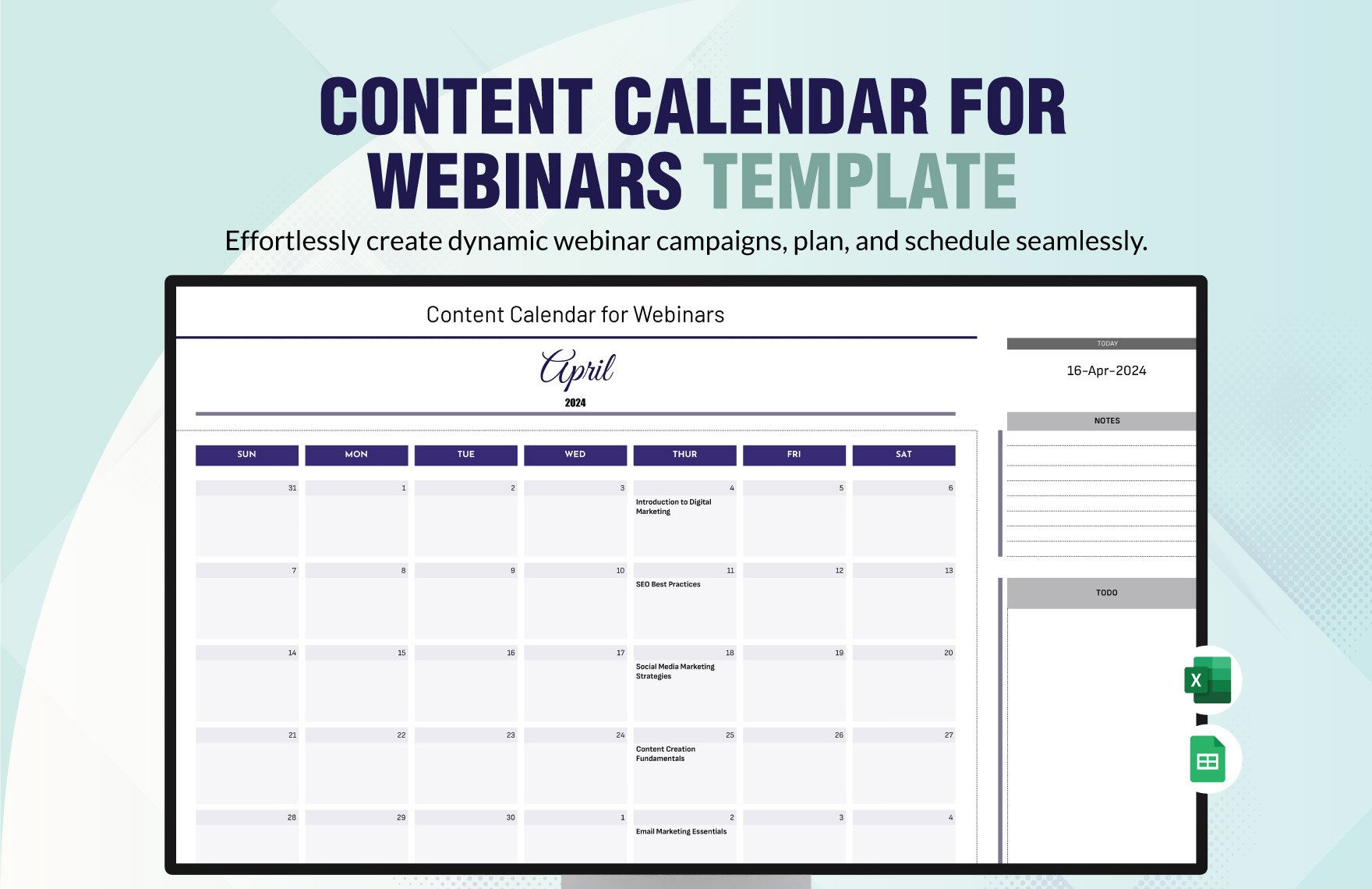 Content Calendar for Webinars Template in Excel, Google Sheets