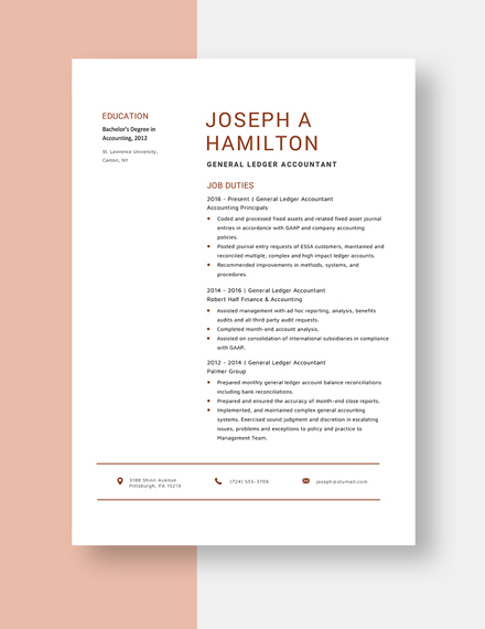 General Ledger Accountant Resume Template Word Apple Pages 