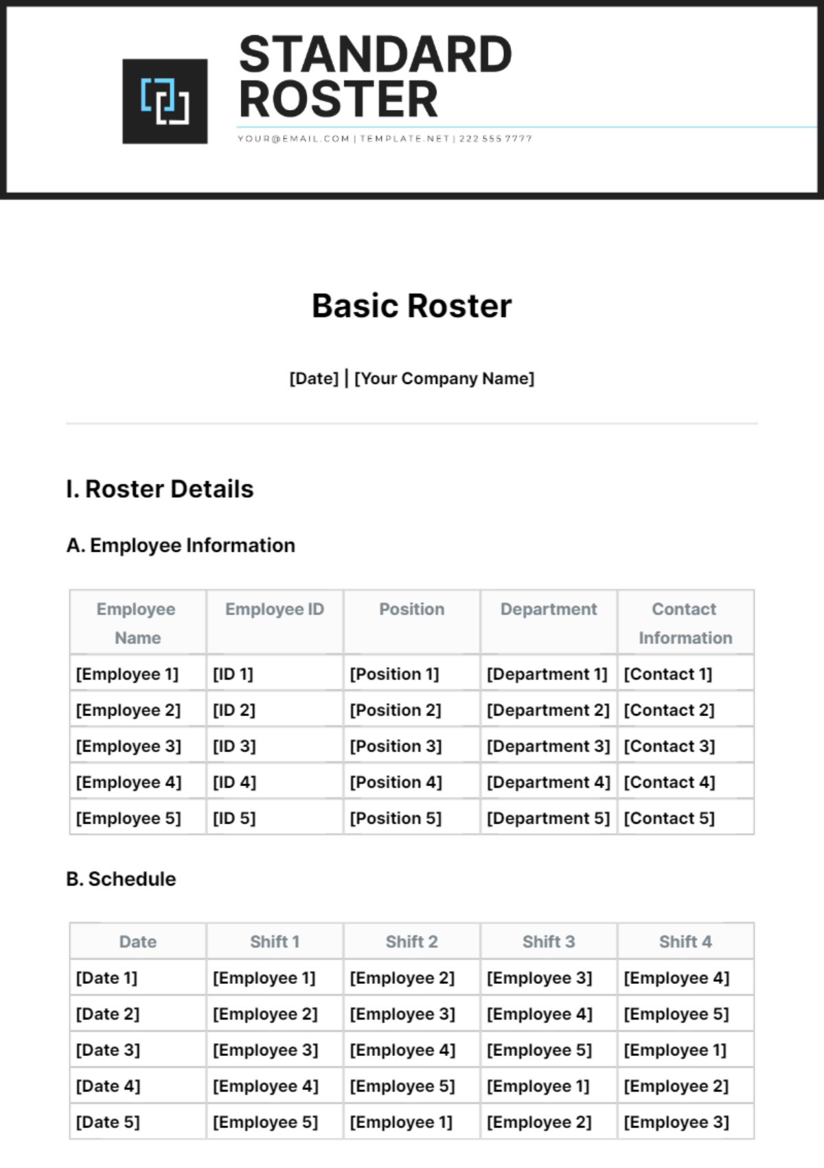 Basic Roster Template
