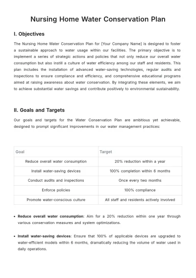 Free Nursing Home Water Conservation Plan Template to Edit Online