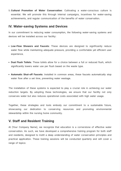Free Nursing Home Water Conservation Plan Template to Edit Online