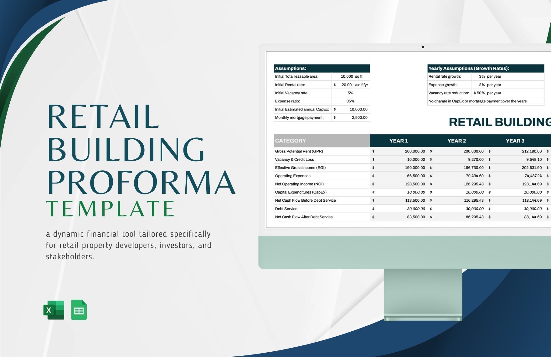 Retail Building Proforma Template in Excel, Google Sheets