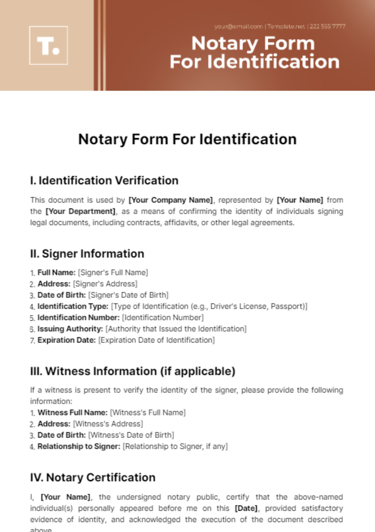 Free Notary Form For Identification Template
