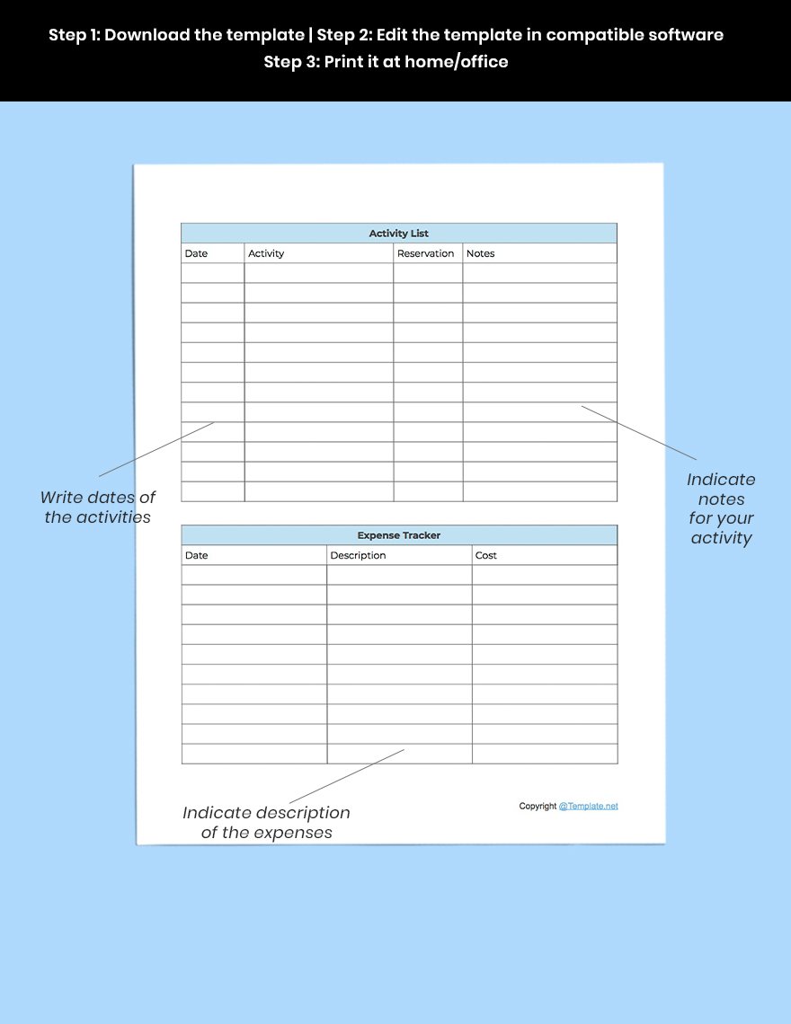 Printable Itinerary Planner Template